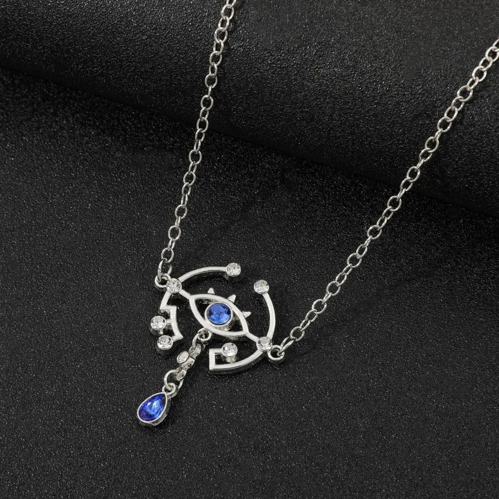 The Legend of Zelda Sheikah Eye Necklace Blue Crystal Pendant Necklace Cosplay Jewelry Gift for Game Fans