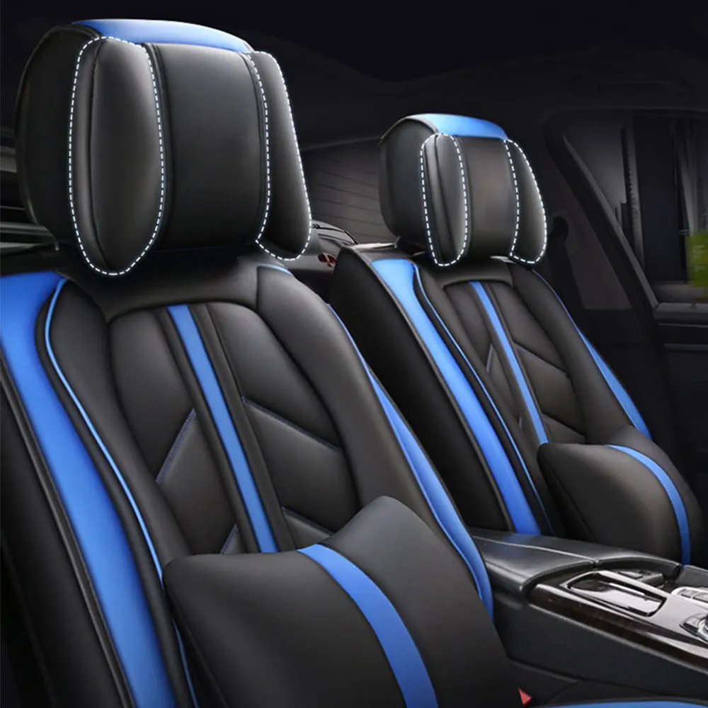 أغطية مقاعد السيارة الفاخرة 5 مقاعد مجموعة كاملة وسادة جلدية غطاء وسادة السيارة مقاوم للماء واقيات مقاعد جلدية