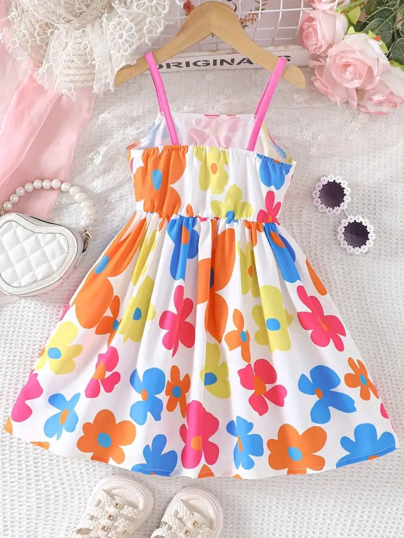 Cute girl summer big bow embellished floral print jumpsuit - cute vacation style, trendy, suitable for daily travel