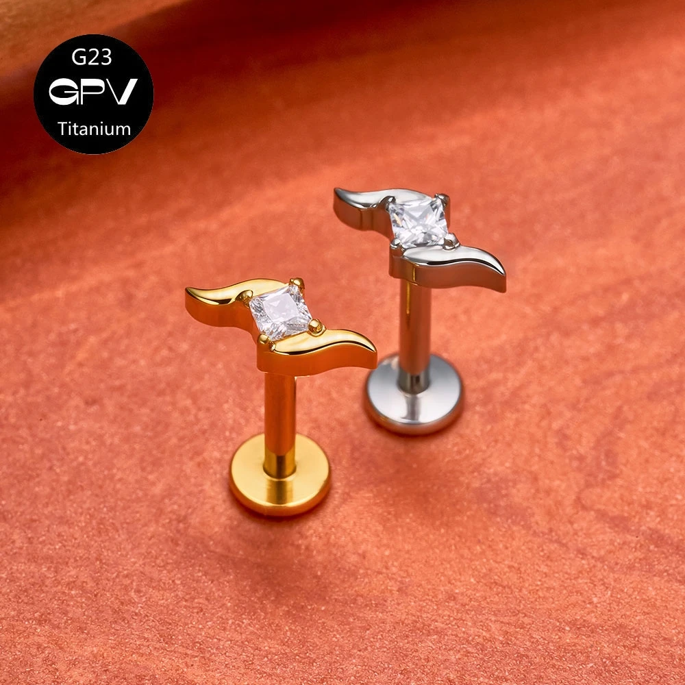 ASTM G23 Titanium Ear Studs Iron Tower Demon Square Zircon Light Luxury Ear Cartilage Stud Pierced Jewelry for Men and Women - view 3