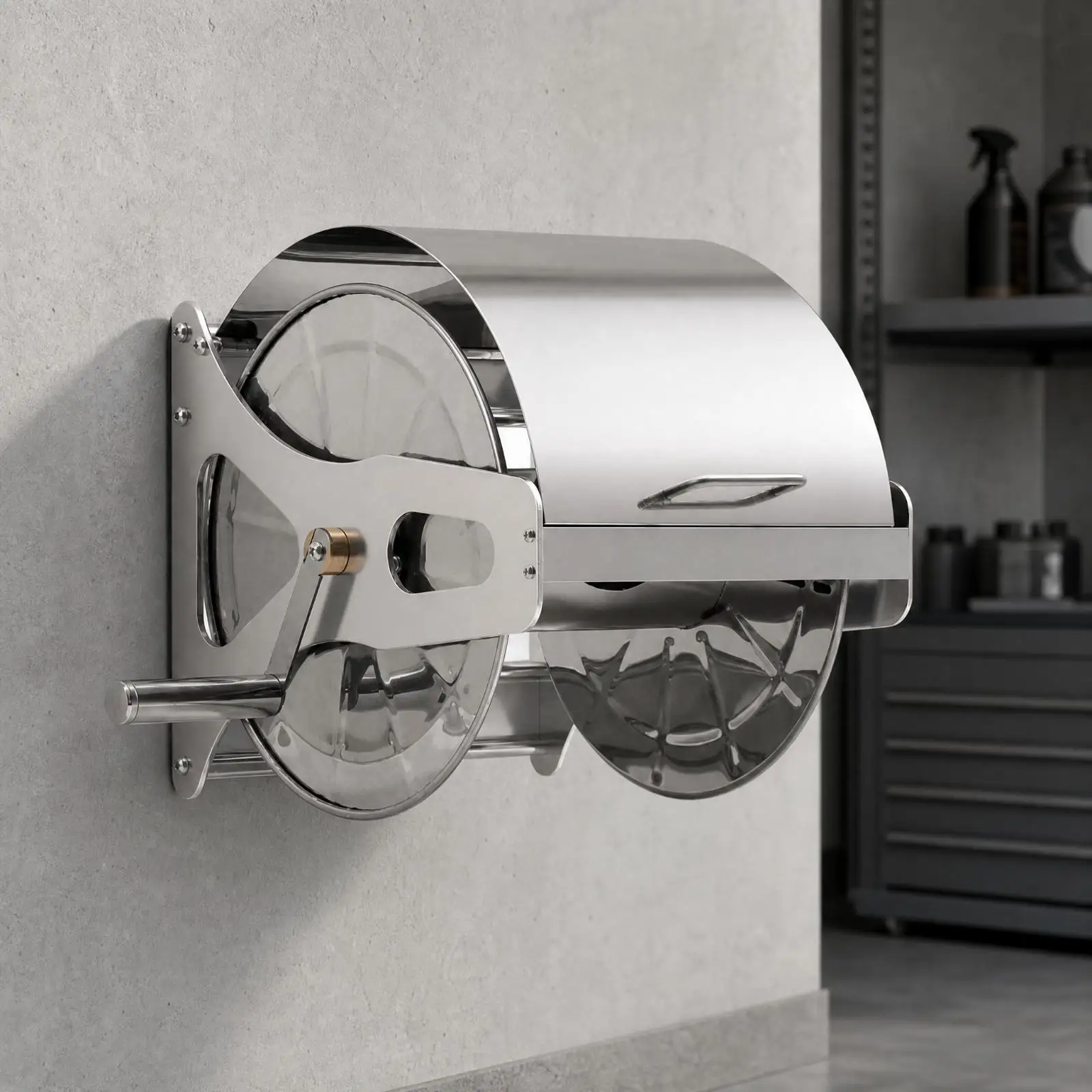 Wall-Mounted Hose Reel with Crank Stainless Steel Garden Hose Reel Sturdy Space-Saving