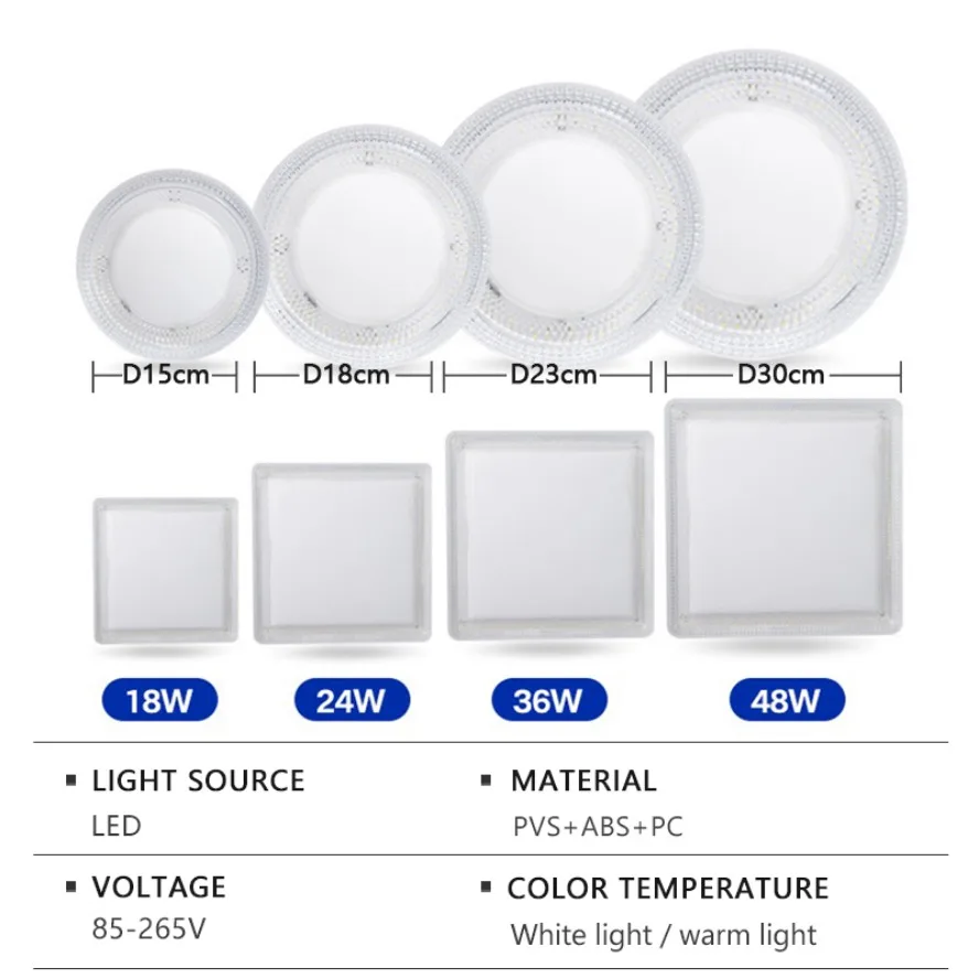 円形および正方形のLEDシーリングライト,ミニマリスト,クリエイティブ,クリスタル,屋内照明,書斎,バルコニー,48/36/24/12W