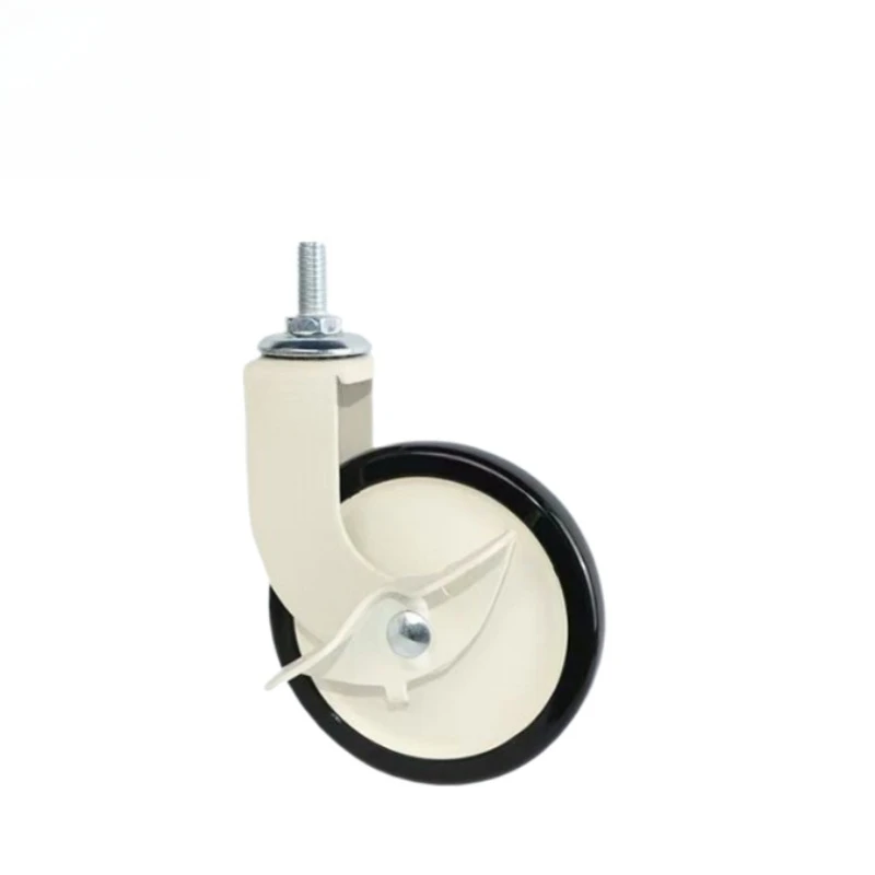 3 Inch M8*15 Stem Swivel Caster Wheel with Brake, Silent White Roller Trolley Furniture Industrial Equipment