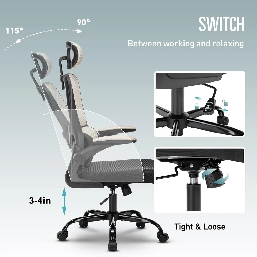 Bürostuhl, ergonomischer Bürostuhl Schreibtischs tuhl mit Kopfstütze, Mesh-Computers tühle mit hoher Rückenlehne für das Home Office mit verstellbarem