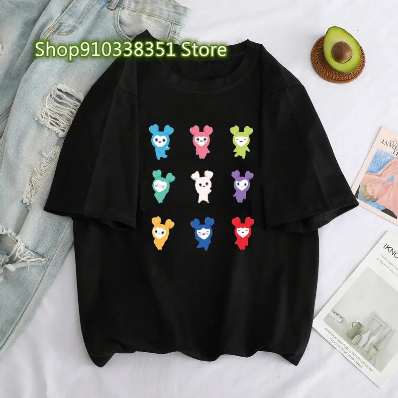 Kpop zweimal lovelys koreanischen Stil T-Shirts Harajuku ästhetisches T-Shirt für Frauen Musik Tops weibliche Streetwear Cartoon Kleidung