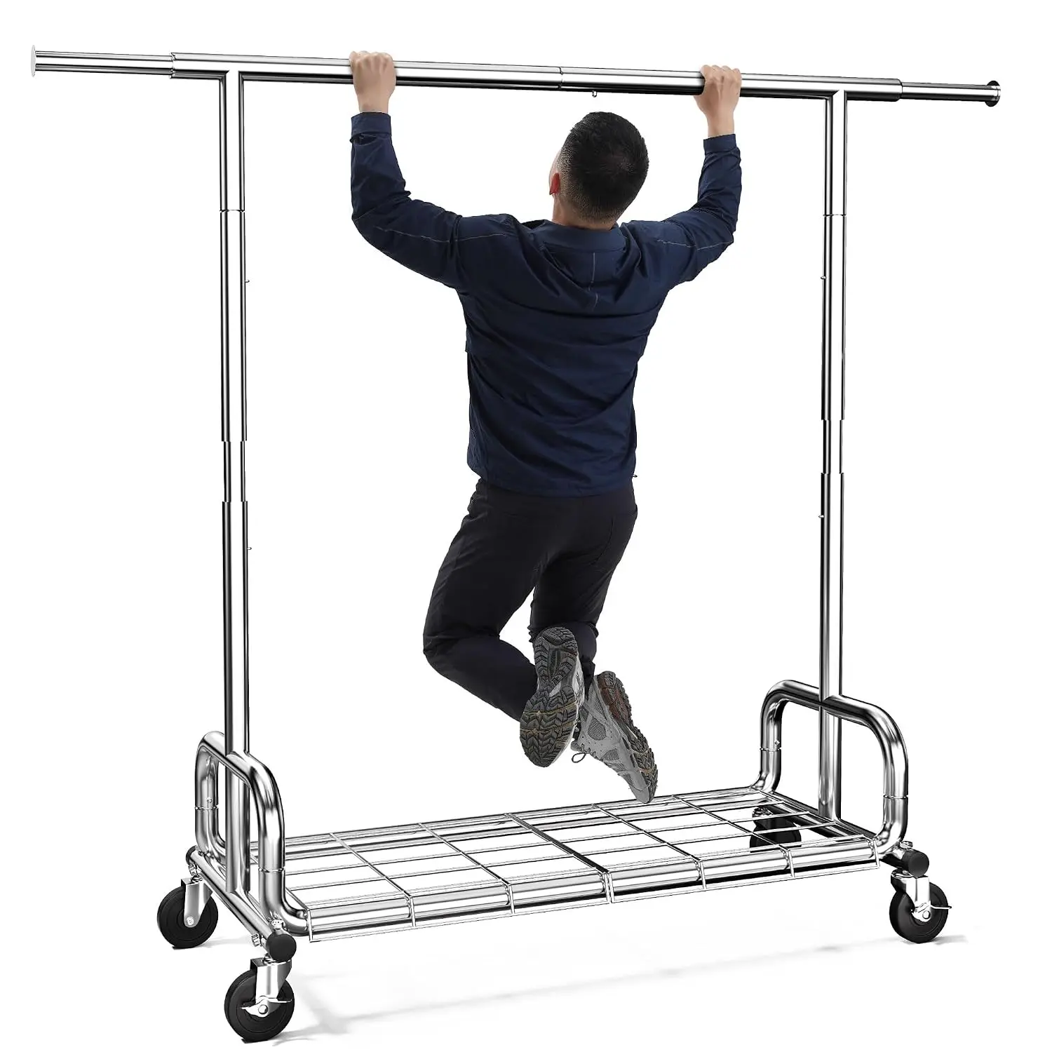 Heavy Duty Adjustable Clothing Rack with Wheels for Bedroom & Retail, Customized