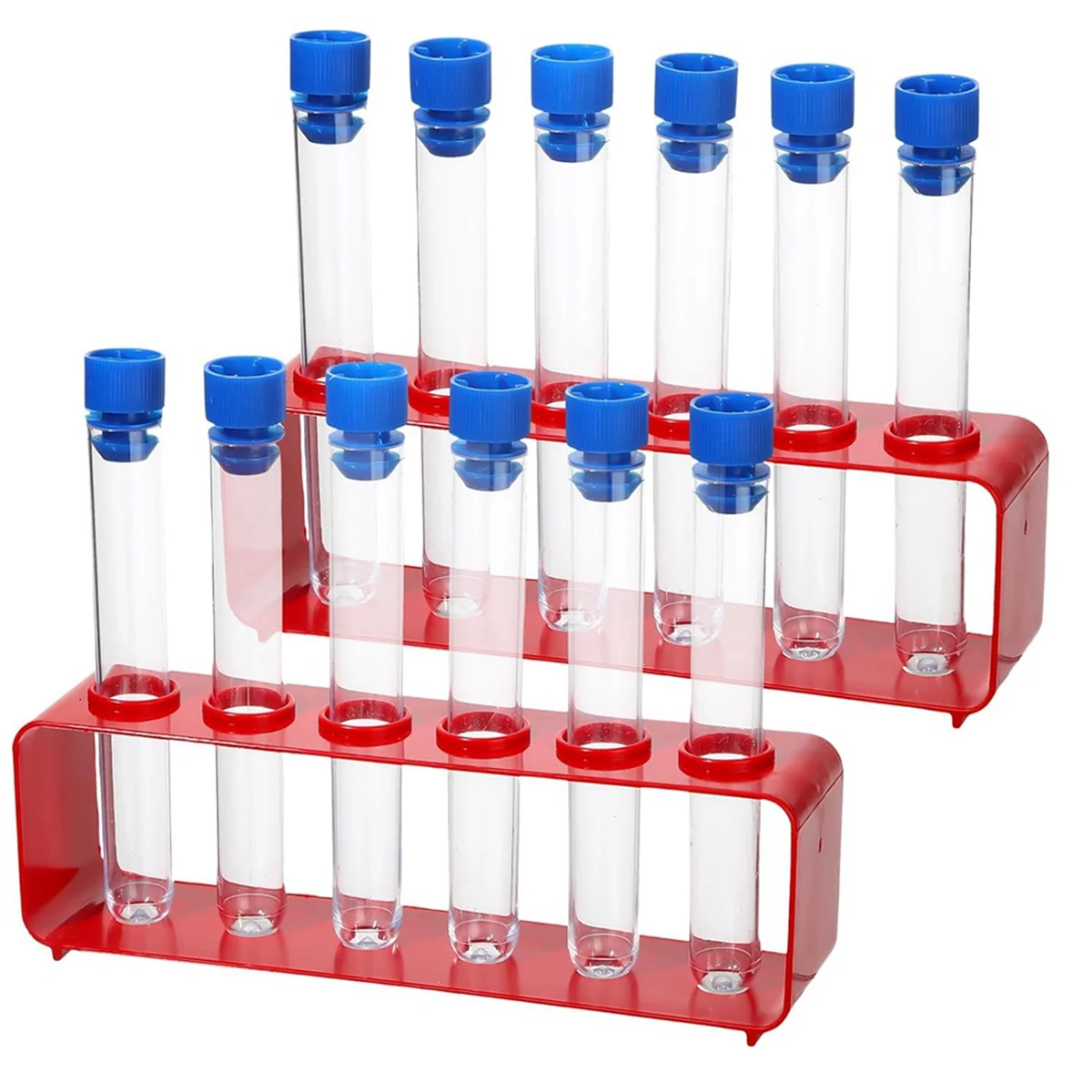 A05R 1 Sets 15 x 100mm Test Tubes with Rack Clear Plastic Test Tubes with Caps and 6 Holes Holder Rack Nurse Party Decoration