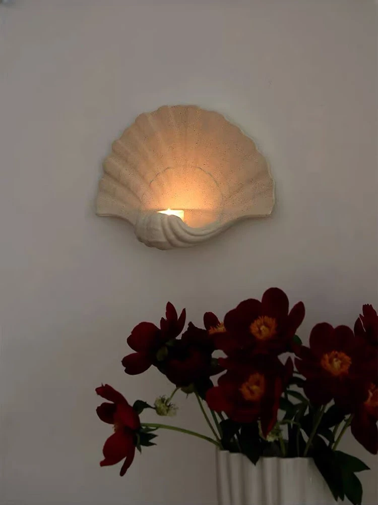Seashell Statue Wall Candle Holder Resin Wall Mount Tealight Aroma Stand Retro French Nordic Home Decor Wall Sconce Bedroom Gift