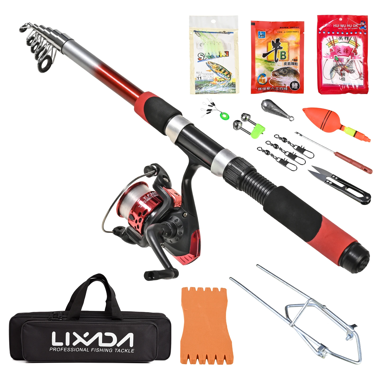 Lixada Fishing Tackle Set with 2.1m Telescopic Fishing Rod Spinning Fishing Reel Fishing Baits Hooks Fishing Bag Fishing Tackle