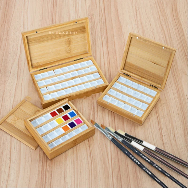 24 Grids 36 Grids Watercolor Paint Box Empty Box Bamboo Wood Wood Box Color Mixing Box Grid DIY Fine Art Painting Supplies