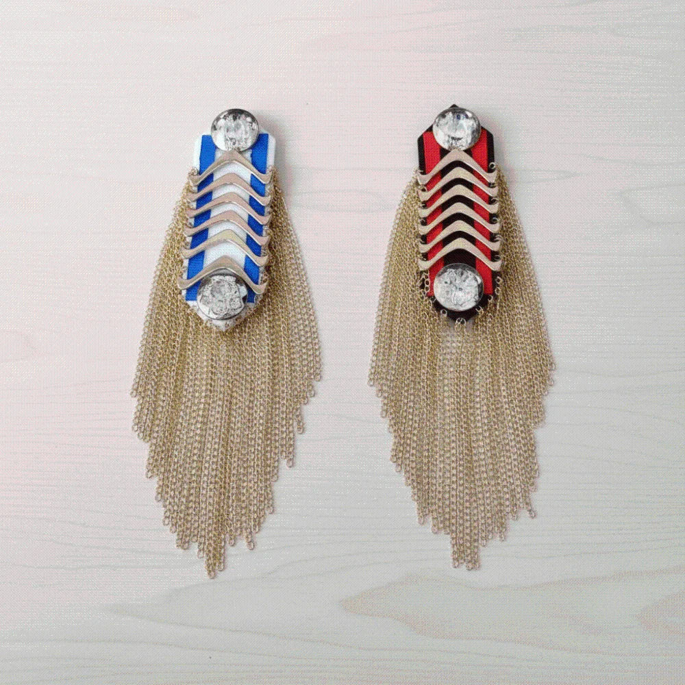 Metallic Fringe Epaulet Brooch Shiny Embroidered Metal Chain Pin Handmade Gothic Punk Blazer Patch Performers
