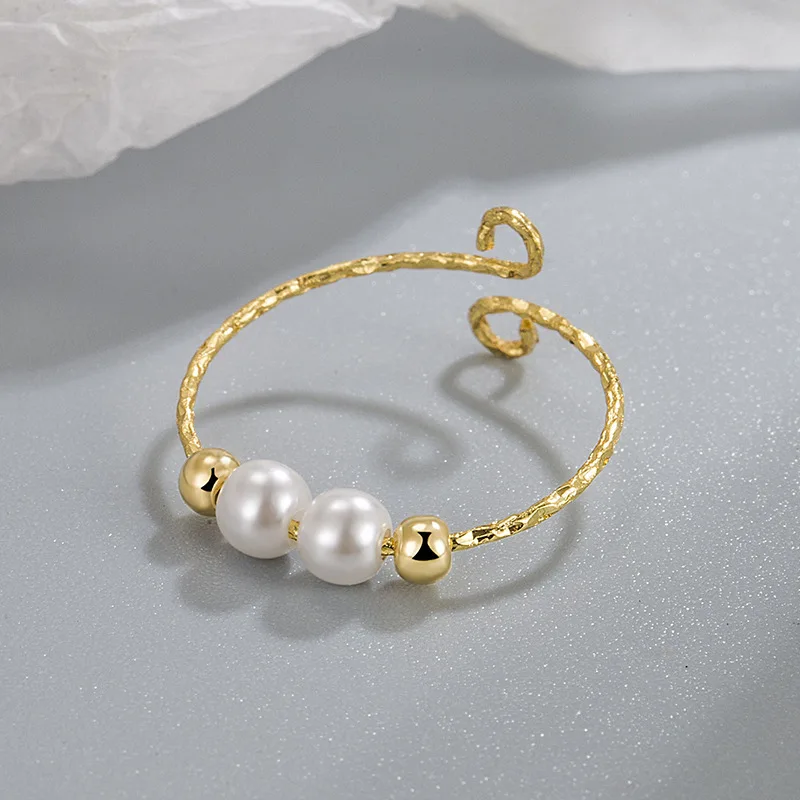 2023 New in Imitation Pearl Plain Women's Ring Unique Round Bead Opening Adjustable Plain Rings Mom Birthday Jewelry Enfashion