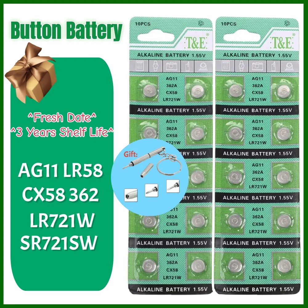 10-200PCS AG11 LR58 SR58 162 361 Watch Battery 1.55V SG11 Button Coin Cell Batteries for Toy Remote Camera PDAs MP3 Players