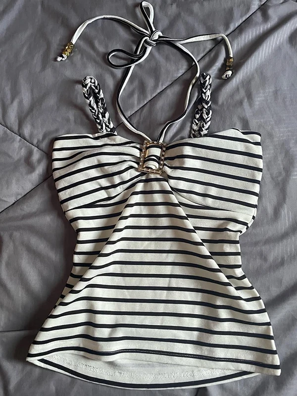 

Оригинальный жилет в полоску, женский летний винтажный жилет из смеси цыганского хлопка, повседневный топ Faion для поездок на работу