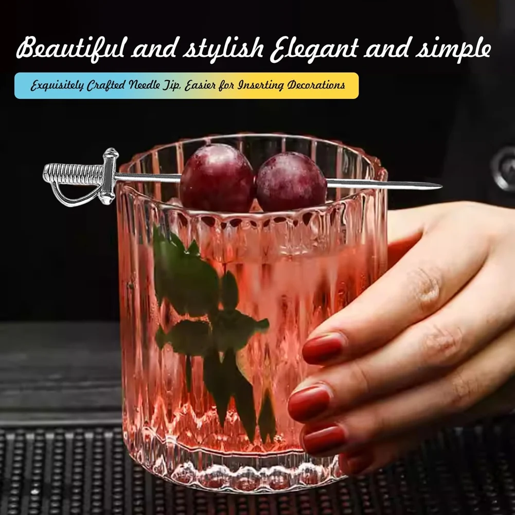 12 Pcs Cocktail Sticks, Olive Picks, Sword-Shaped Cocktail Sticks, Metal Toothpicks for Fruit Drinks Hamburger Barbeque