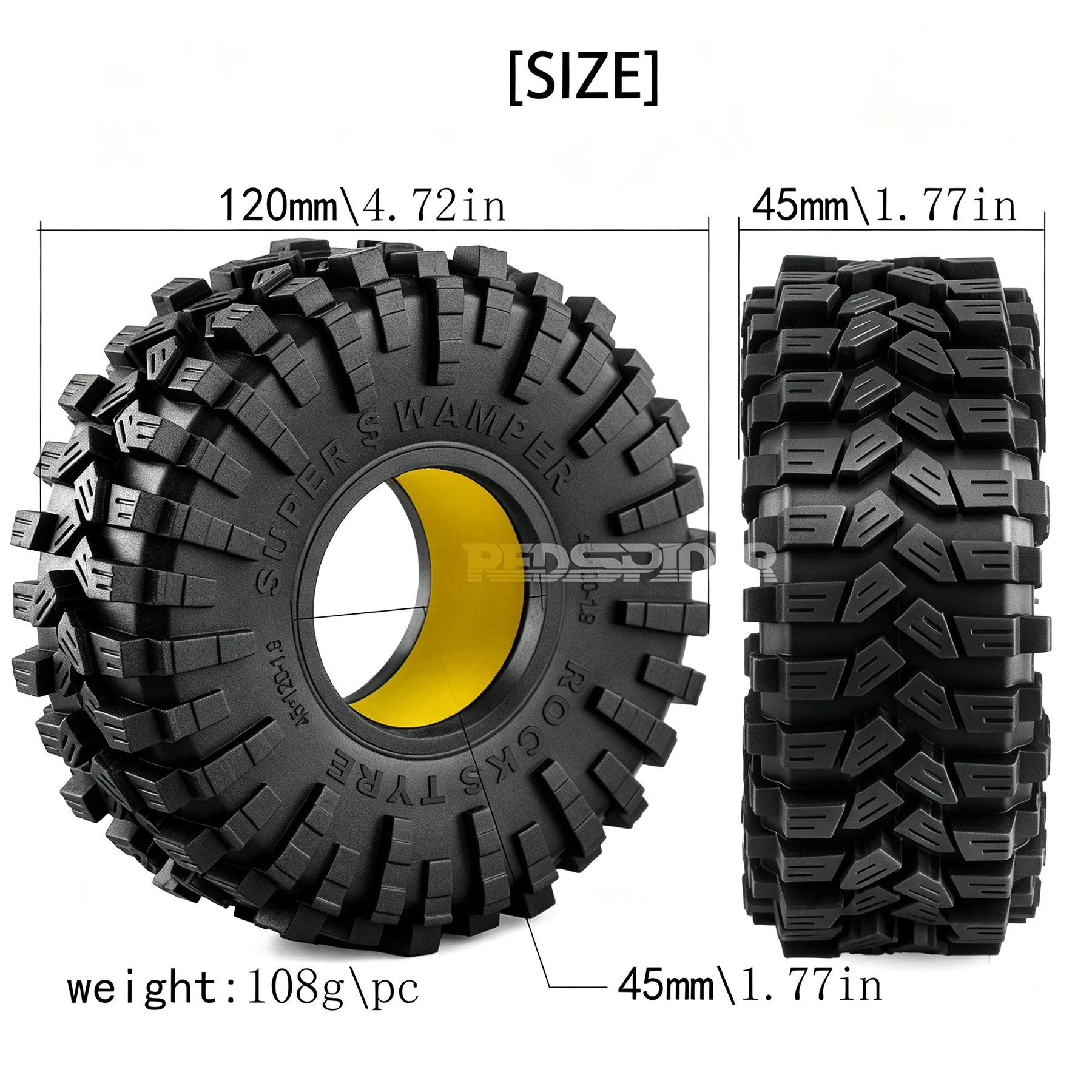 RED SPIDER 4Pcs 120mm 1.9 Inch Off Road Rock Tyres RC Rubber Tires Foam Liner For 1/10 RC Crawler Traxxas TRX4 Axial SCX10 Capra
