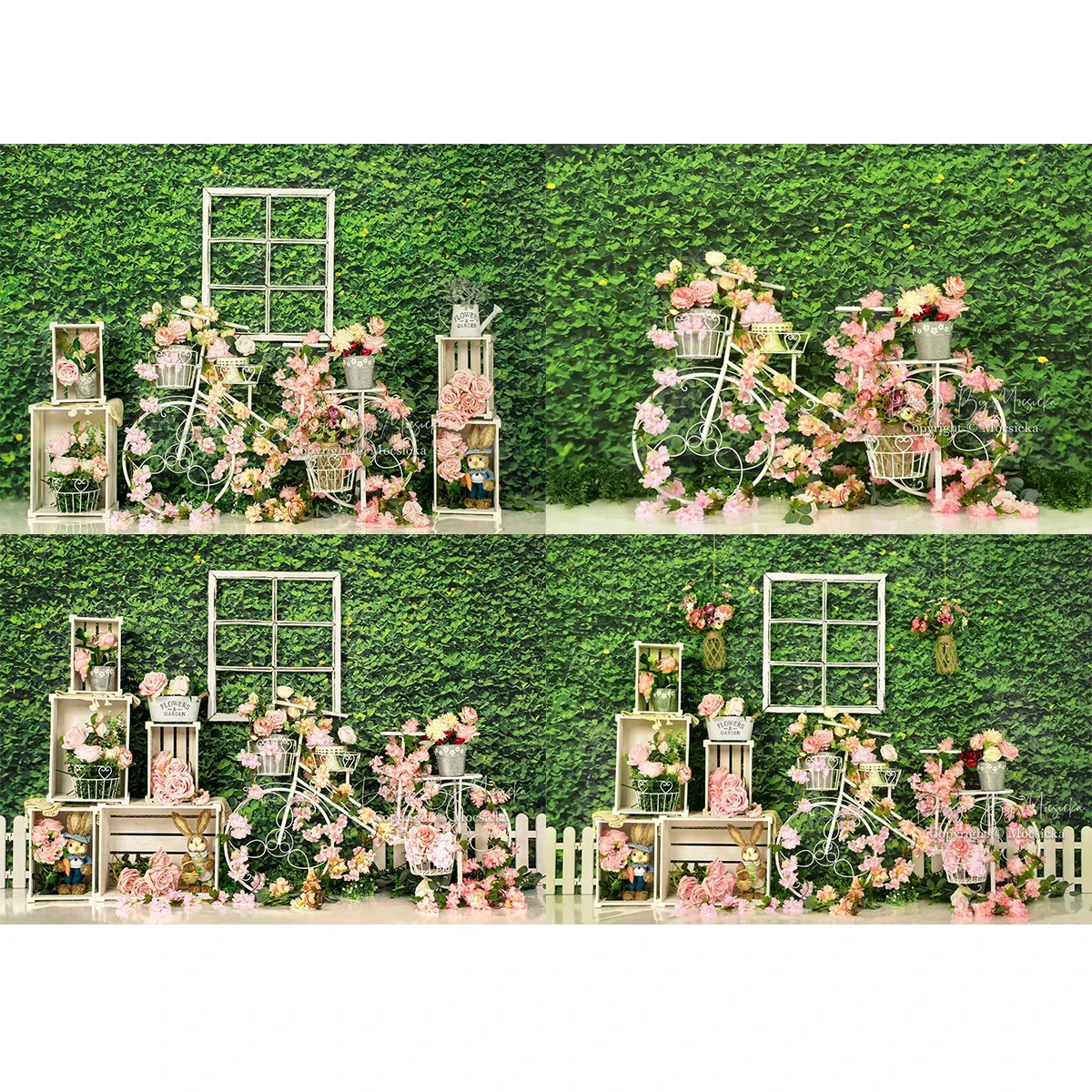 الربيع الأخضر العشب جدار صندوق خشبي ديكور خلفية الوليد كعكة سحق التصوير الأزهار دراجة الدعائم الطفل استوديو الصور