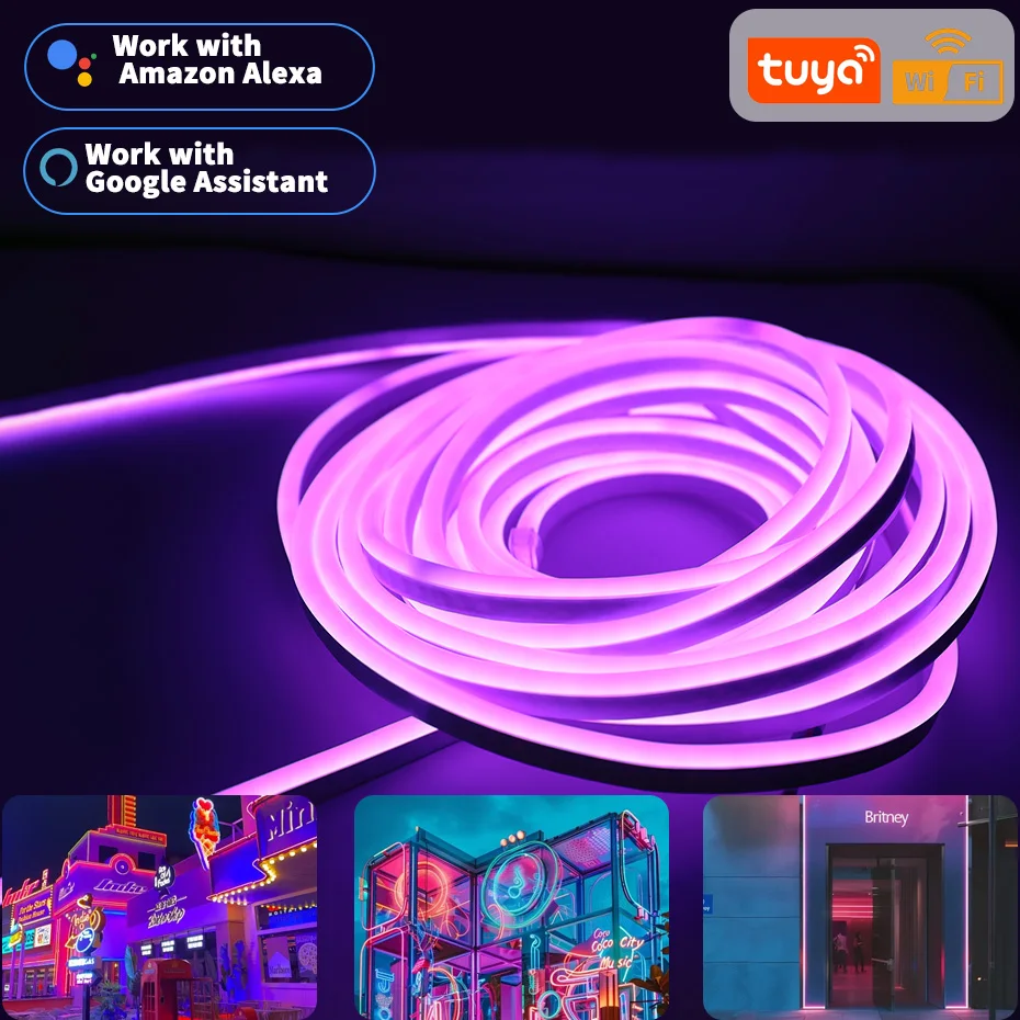 

AU Plug RGB Neon Strip Light Wifi Bluetooth Remote Control 5050 Flexible RGB LED Tape 1-100m Waterproof Neon Sign Rope 220V