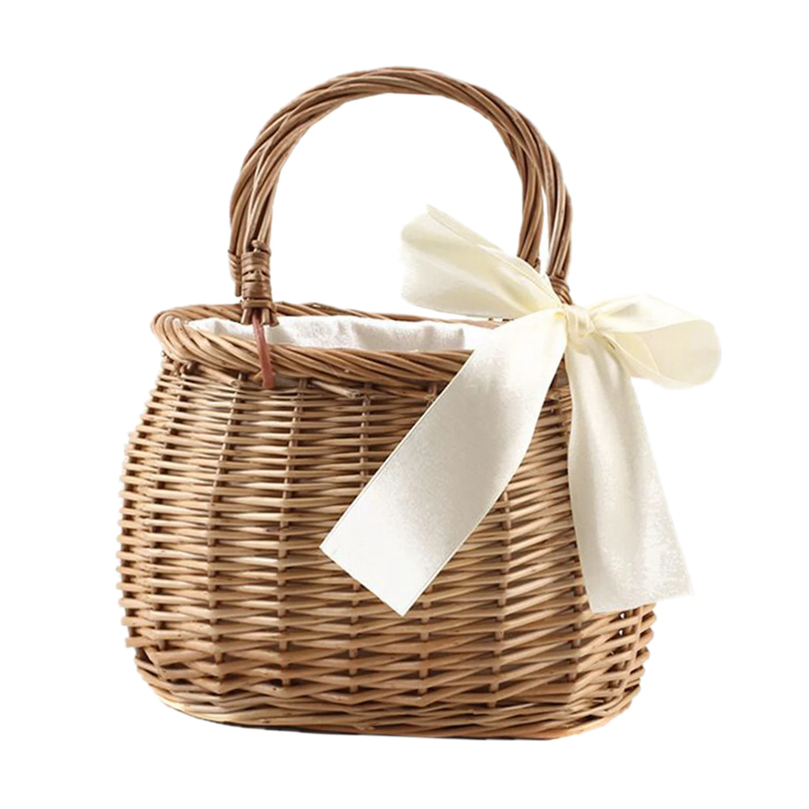 Women Straw Bag Girls Ribbon Rattan Basket Bag Purses Handbag Photo Props