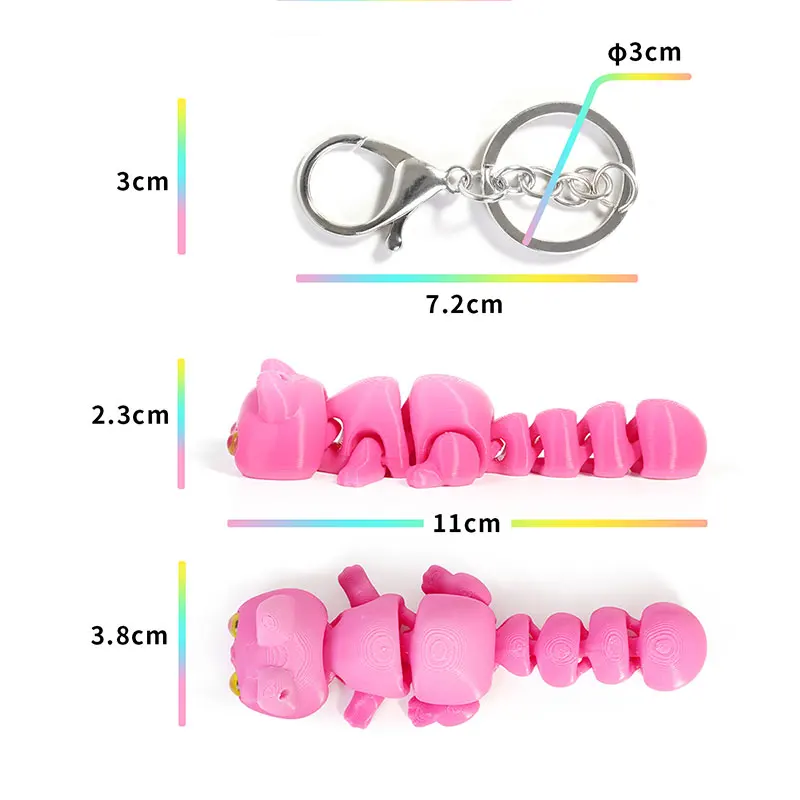 3D Printed Chameleon Keychain Cute Kitten and Puppy Color Key Ring for Bags Wallets Accessories Desk