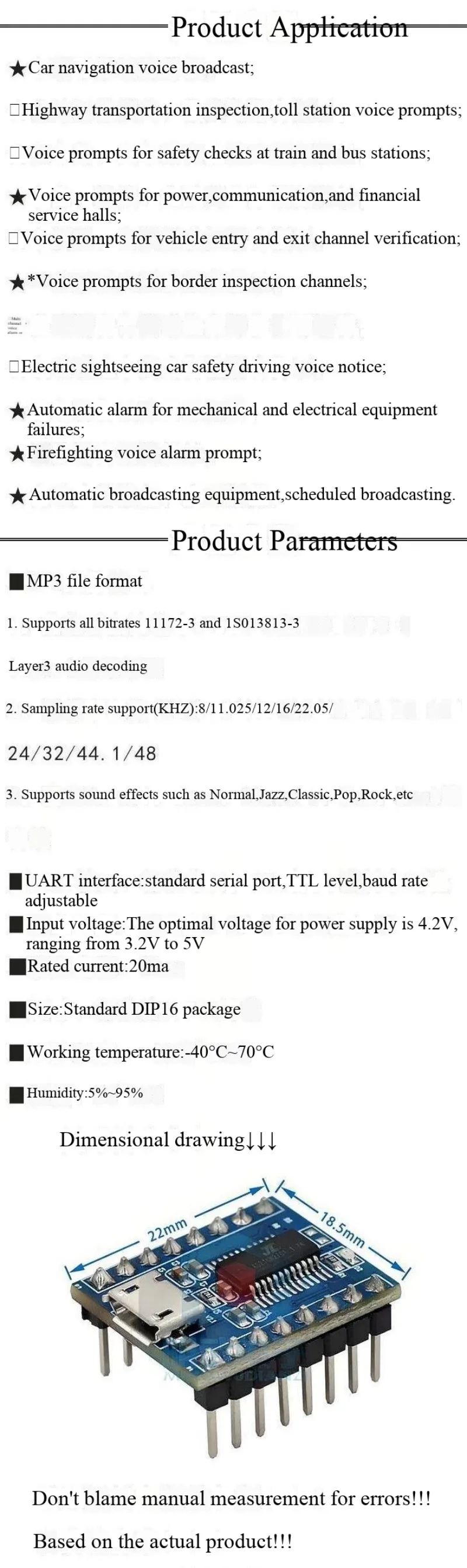 JQ6500 Sprachmodul, MP3-Modul, MCU-Serieller Port-Steuerung für Rundfunk, Ein-zu-Eins 5-Kanal-Steuerung, Musik-IC – Detail 3