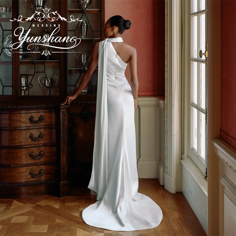 YunShang personalizado Halter sirena vestido de novia sin mangas corte Trian Simple elegante encantador hasta el suelo volantes encantadores