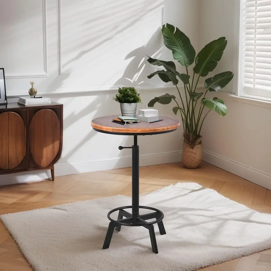 バーテーブル 3035.4インチ 高さ調節可能 インダストリアル ビストロテーブル レトロ ダイニングテーブル キッチン コーヒーハウス パブ 回転式 木製