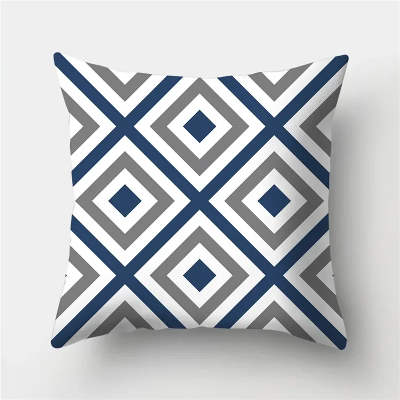 Geométrica Poliéster Capa de Almofada, Azul e Cinza Travesseiro, Almofadas Decorativas Do Sofá, Jogar Home Decor, 45x45