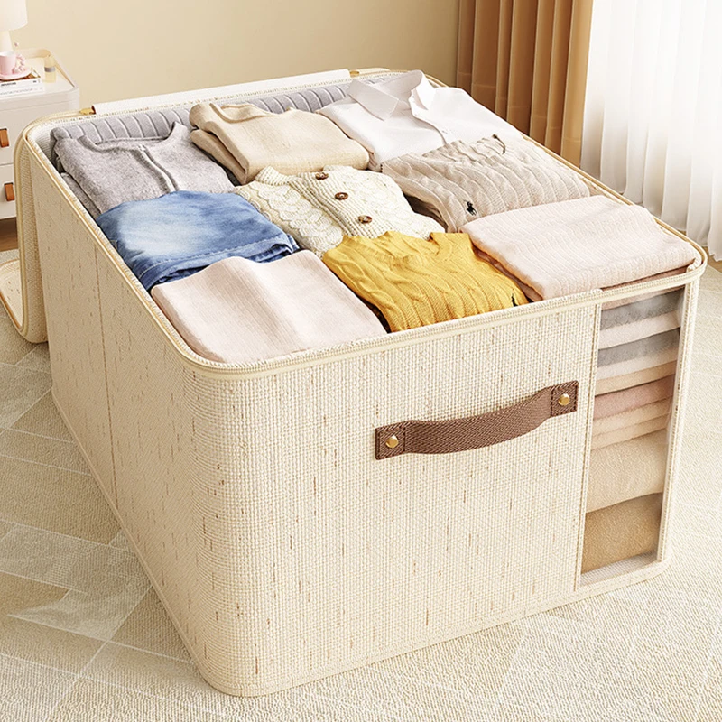 

3PCS Clothes Storage Bag Visible Large Capacity Quilt Clothes Storage Box With Handles Foldable Dustproof Quilt Zipper Container