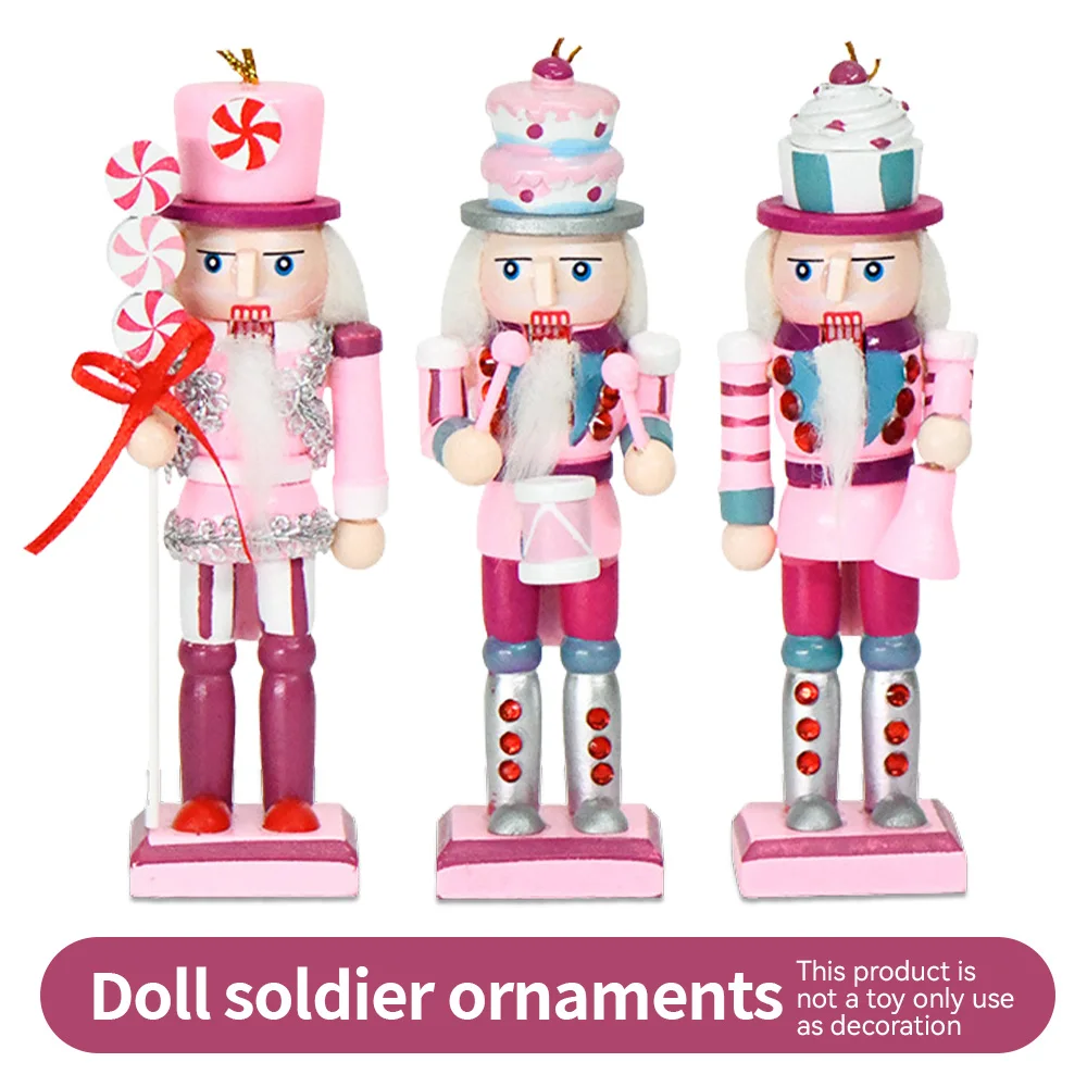 12/25CM 1/3Pcs Pink cake candy Nutcracker small pendant Decoration Cartoon doll Christmas tree crafts Christmas scene decoration