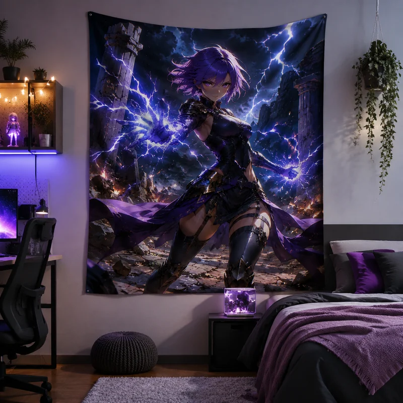 VIKAMA “Ice Sword Girl” Anime Tapestry, Anime “Flying Snow Ice Warrior” Wall Hanging for Bedrooms and Living Rooms, Home Decor
