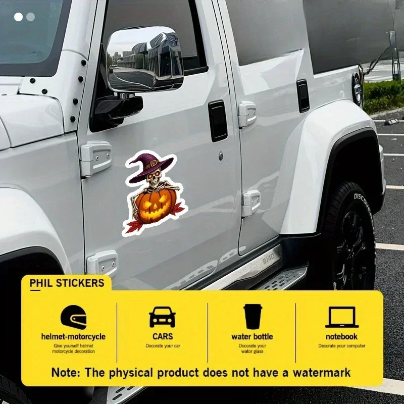 1PC 눈길을 끄는 마녀 해골 및 호박 데칼 - 노트북, 휴대폰, 배낭용 방수 비닐 독특한 스티커