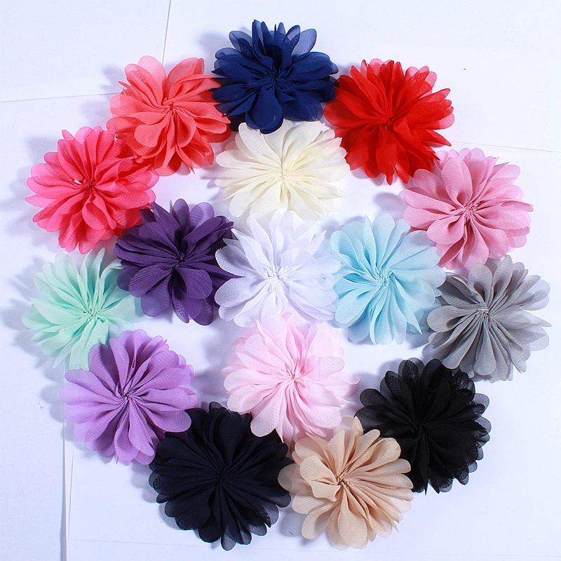 50PCS 6.5CM Polyester Fluffy Ballerina Chiffon Flower For Kids Dress Headband Shoes Accessories Sunflower Lace Fabric Flowers