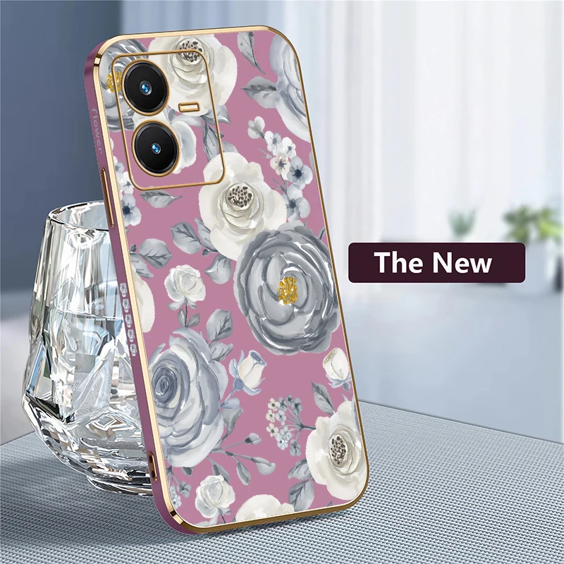 الفاخرة تصفيح جراب هاتف ل Vivo Y20 2021 Y18 Y17S Y16 Y21 Y21E Y21S Y21A Y20i Y20A Y20G غطاء نمط زهرة السيليكون #4