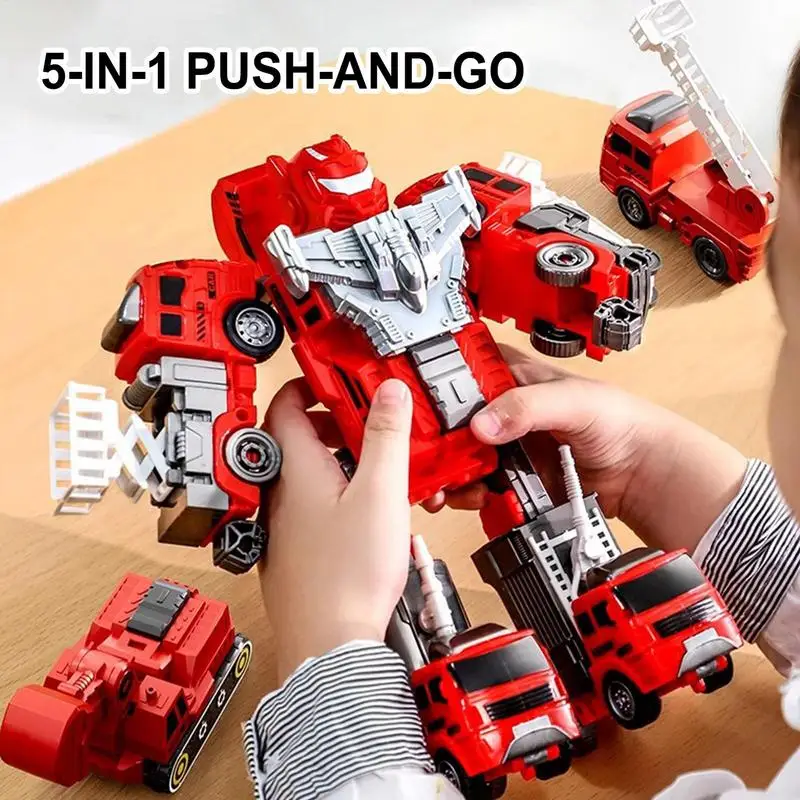 รถหุ่นยนต์ของเล่น Push and Go เปลี่ยนยานพาหนะ 5-in-1 รวมหุ่นยนต์ Take Apart ตัวเลขการกระทํารถการเปลี่ยนรูปของเล่นสําหรับเด็กอายุ