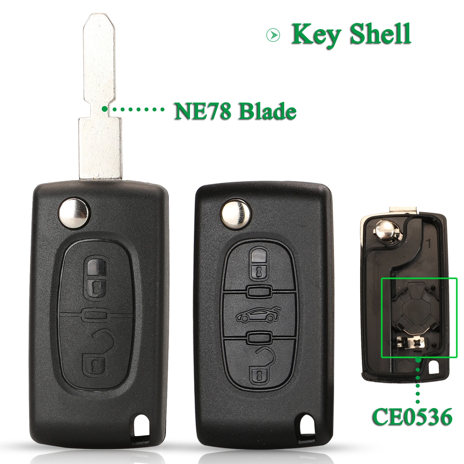 Jingyuqin Replacement Remote Car Key Shell Case Fob (Original model) For Peugeot 406 407 Uncut Ne78 blank Blade 2/3 Buttons