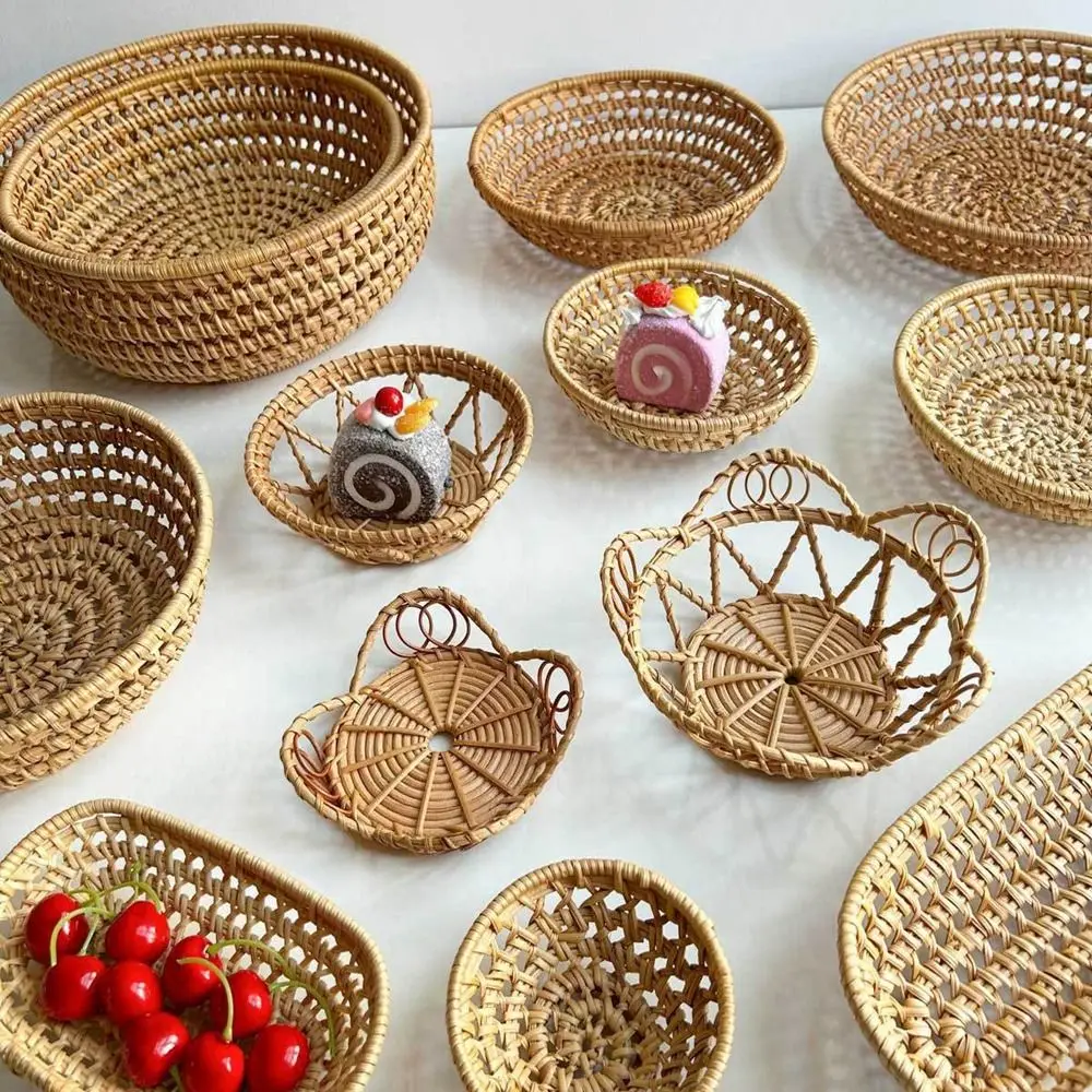 Hardness Rattan Wicker Woven Serving Baskets Handwoven Household Bread Fruit Vegetables Basket 10 Styles Rattan Basket