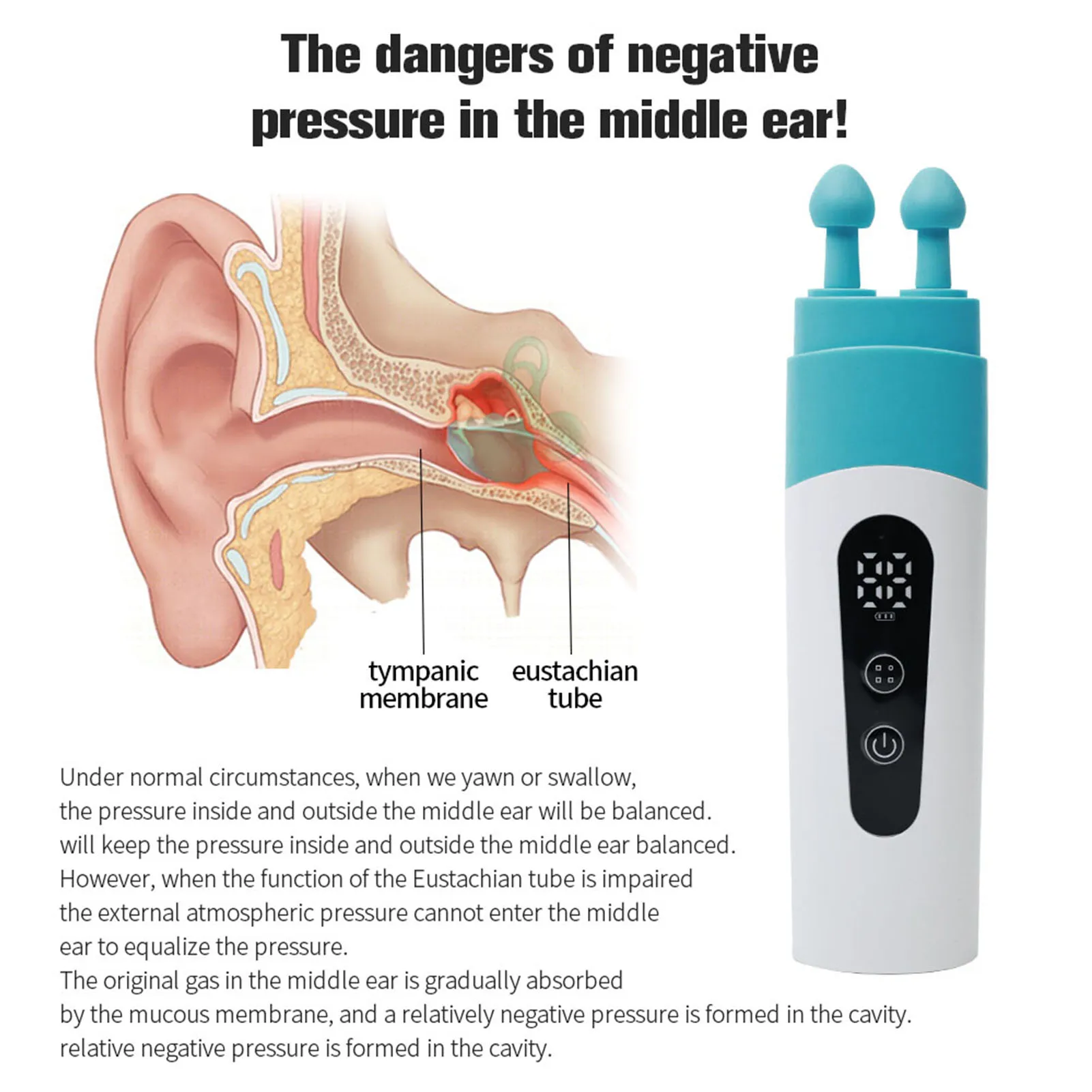 Eustachian Tube Unclogger  Type C Rechargeable Balanced Ear Pressure Eustachian Device for Airplane Travel Diving Swimming