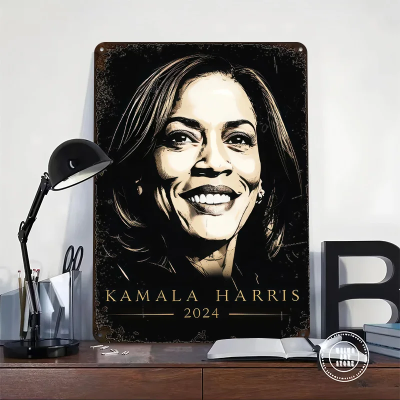 Kamala Harris 2024 Portrait Poster Retro 3D Printed Metal Signs Customized Wall Hanging Gift for Vintage Home Decor Items Art