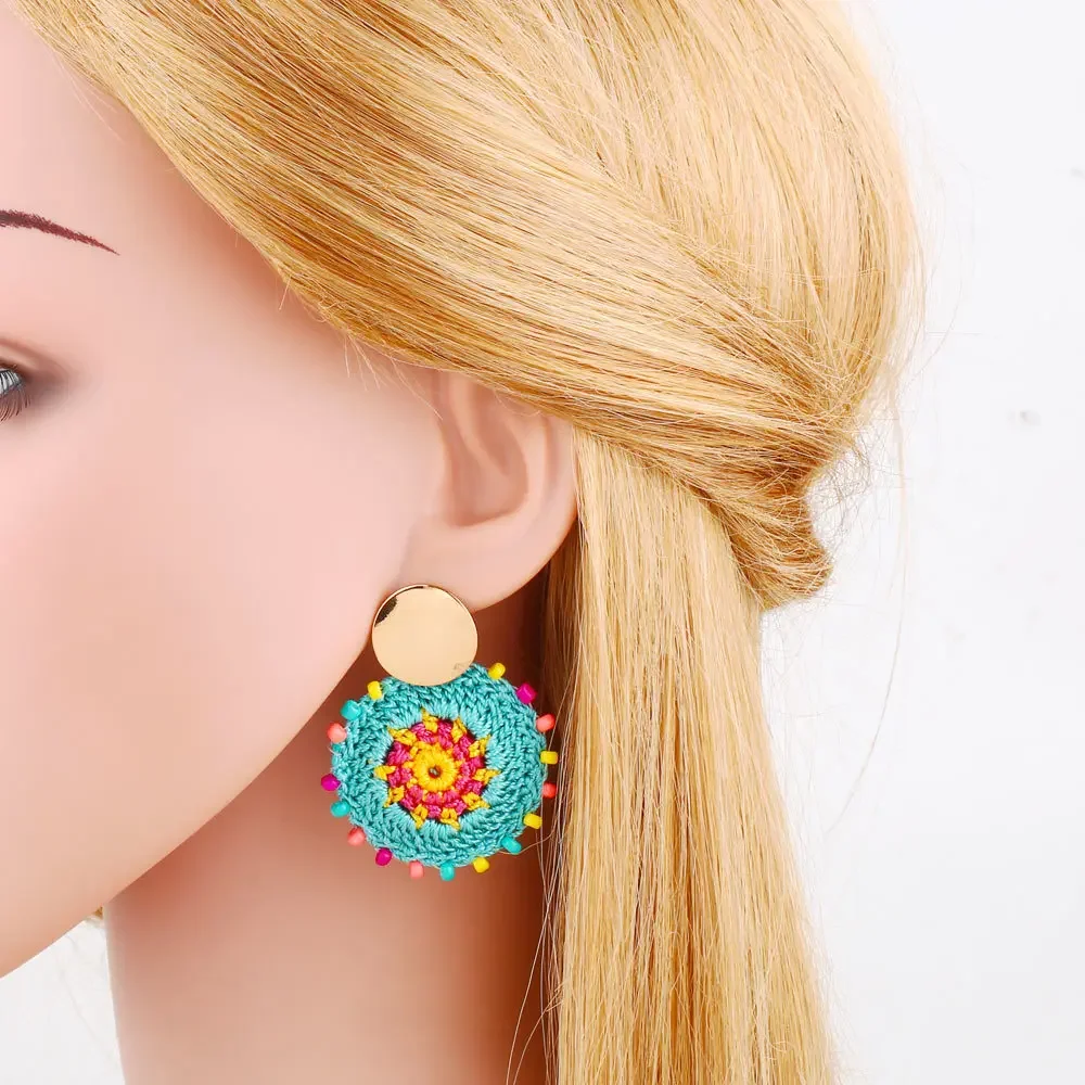 Bohemia Jersey Rope Women Colorful Dangle Earring Beads Earrings Handmade Weaving Statement Fashion Jewelry Ethnic Drop Earrings