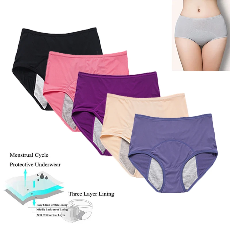 Plus Size Menstrual Panties Leak Proof Briefs Women Solid Cotton Panties Lingerie Absorbency Comfortable Physiological Underwear
