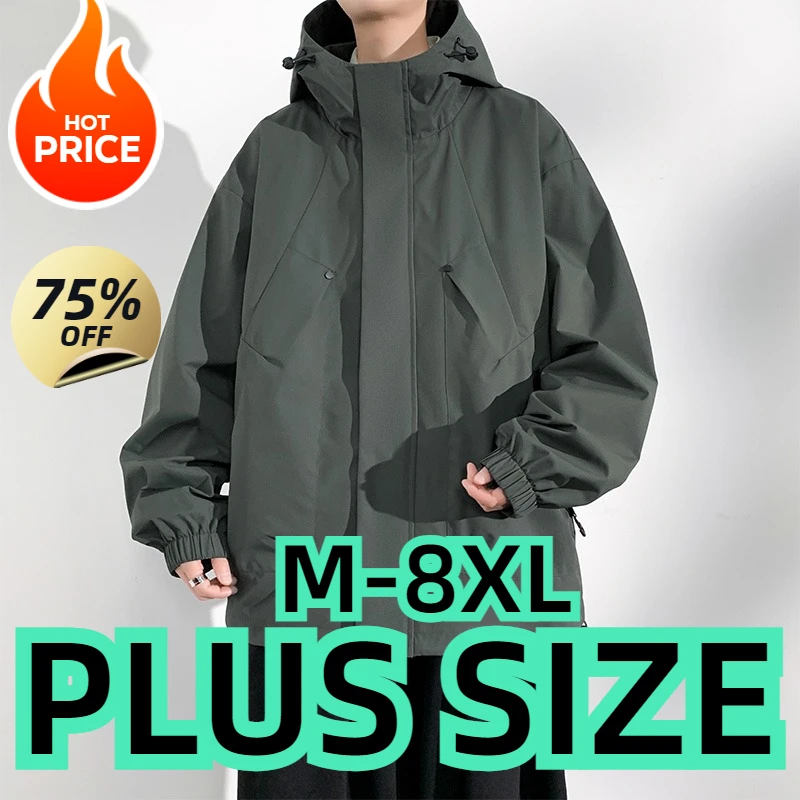 Plus Size New Camping Jacket Men Windbreak Coat Plus Size 8XL Fashion Casual Waterproof Jacket Male Solid Color Outerwear M-8xl