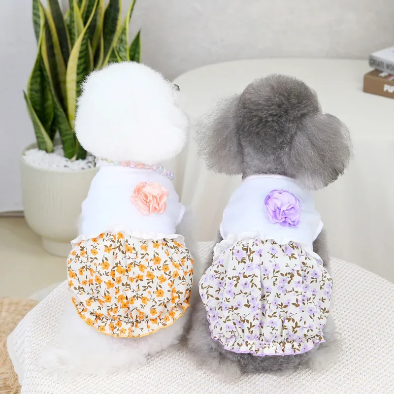 

Dog clothes pet clothing cat skirt puppy clothes spring and summer thin dress 22 floral lantern dress