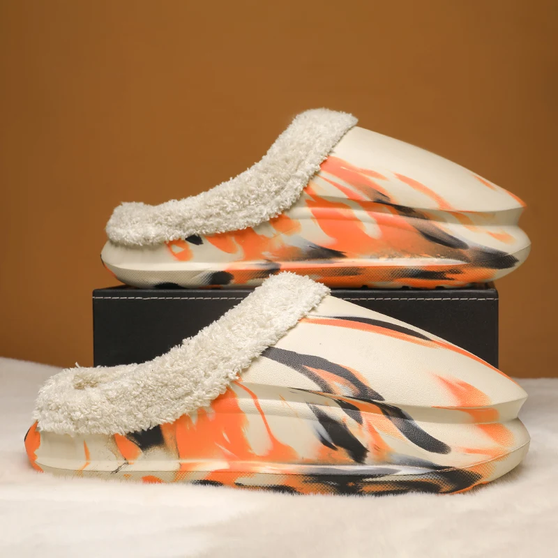 Men's Winter Fleece‑Lined Mules Slippers, Non‑Slip Thick Sole EVA House Shoes, Warm for Indoor and Outdoor Wear