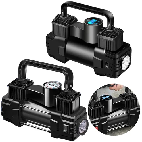 Mini compresor de aire 12V 150PSI, inflador de neumáticos de alta resistencia de doble cilindro con luz LED, bomba de aire eléctrica para coche, bomba inflable automática