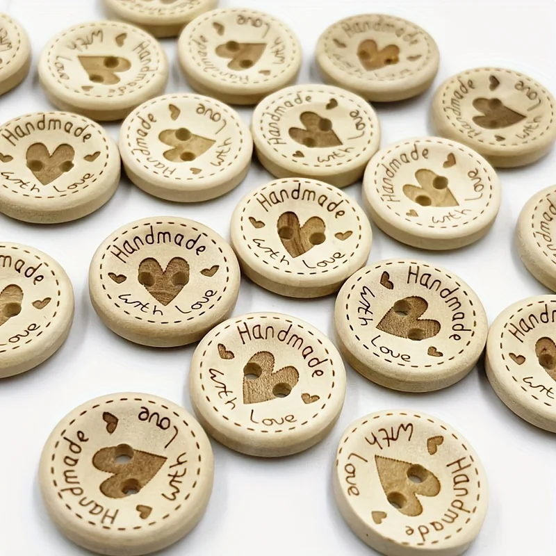 100 Botões de Madeira em Forma de Coração - Tamanhos Variados 15mm/20mm/25mm para Costura, Scrapbooking, Artesanato e Decoração de Roupas
