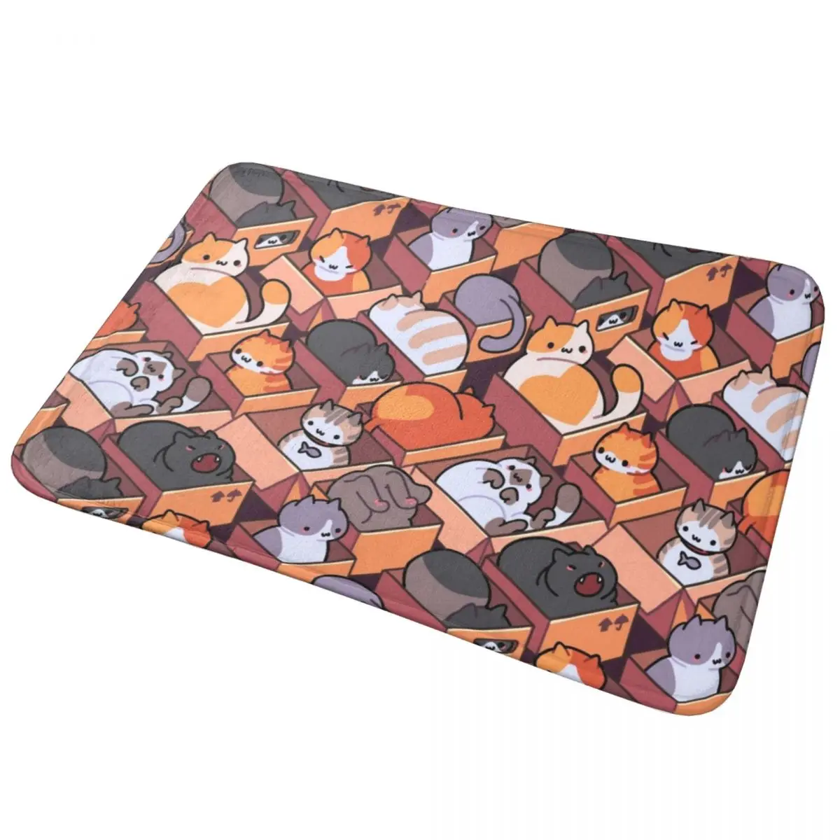 Cats In Boxes Pattern Doormat Non-slip Super Absorbent Bathroom Floor Mats Home Entrance Rugs Living Room Bedroom Carpet Footpad