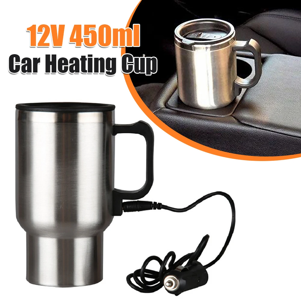 

450 мл электрическая автомобильная дорожная чашка с подогревом из нержавеющей стали, автомобильная кружка с подогревом, 12 В, кружка с подогревом для воды, кофе, чая с молоком
