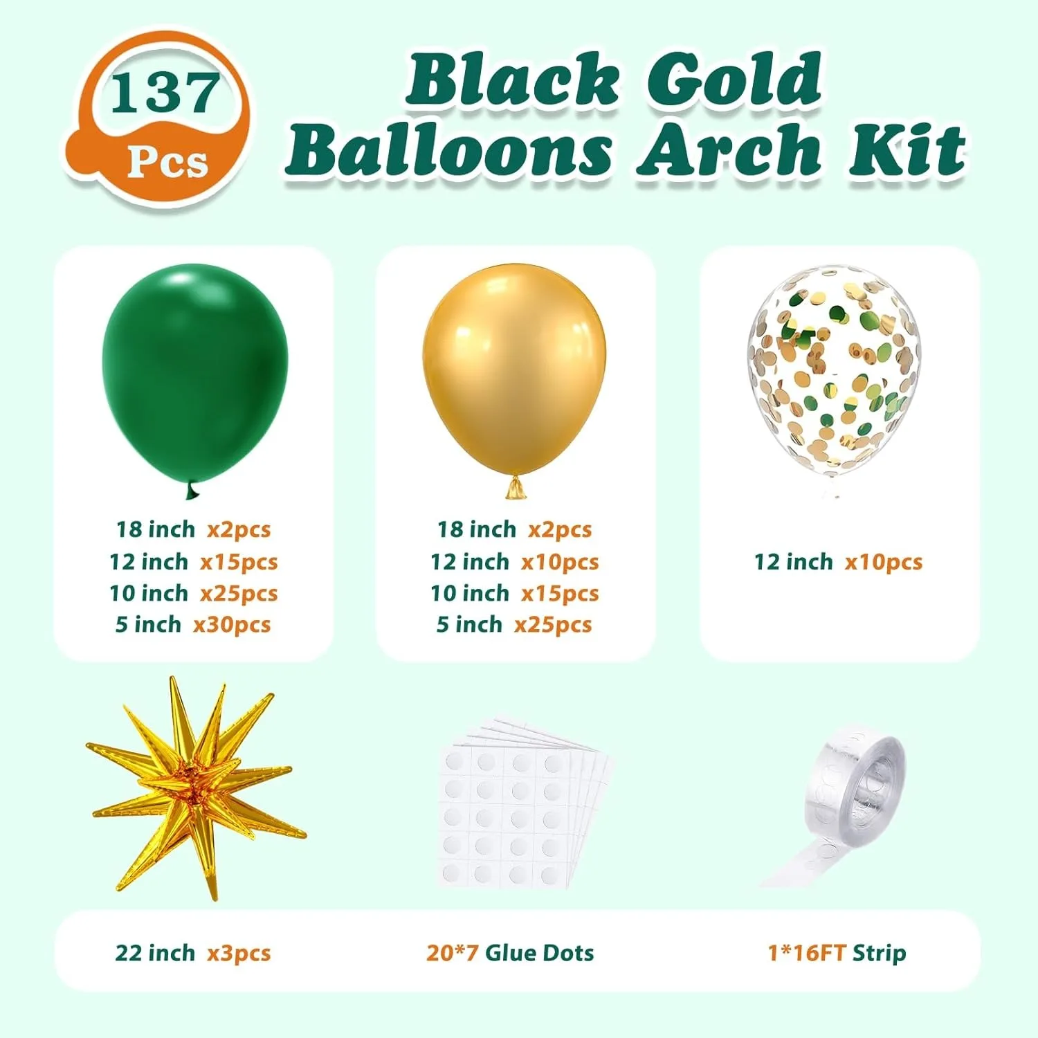 137Pcs Green and Gold with Confetti Latex Balloons Garland Arch Kit for Birthday Baby Shower Emerald Green Jungle Party Decora