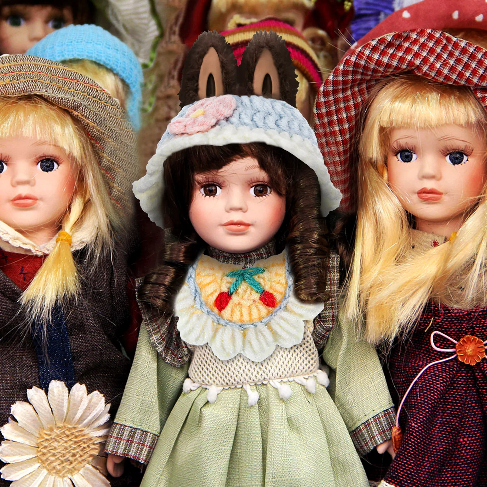 

1Set Compatible 17cm Knit Hat Bandana Bib Set Soft Comfortable Baby Outfit Miniature Accessory for Photoshoot